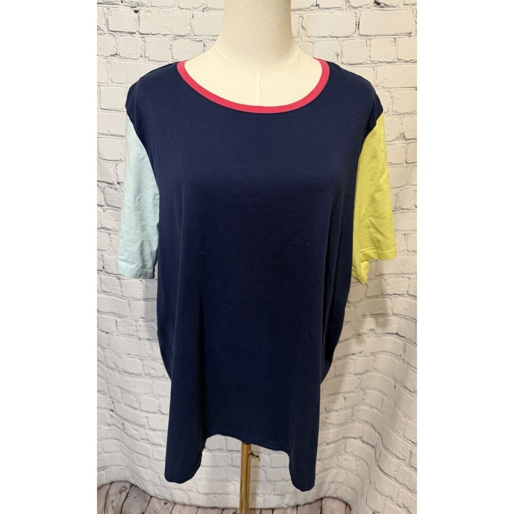 Lands' End Women blue Yellow pink Top Short Sleeves Cotton T-shirt Size 2X